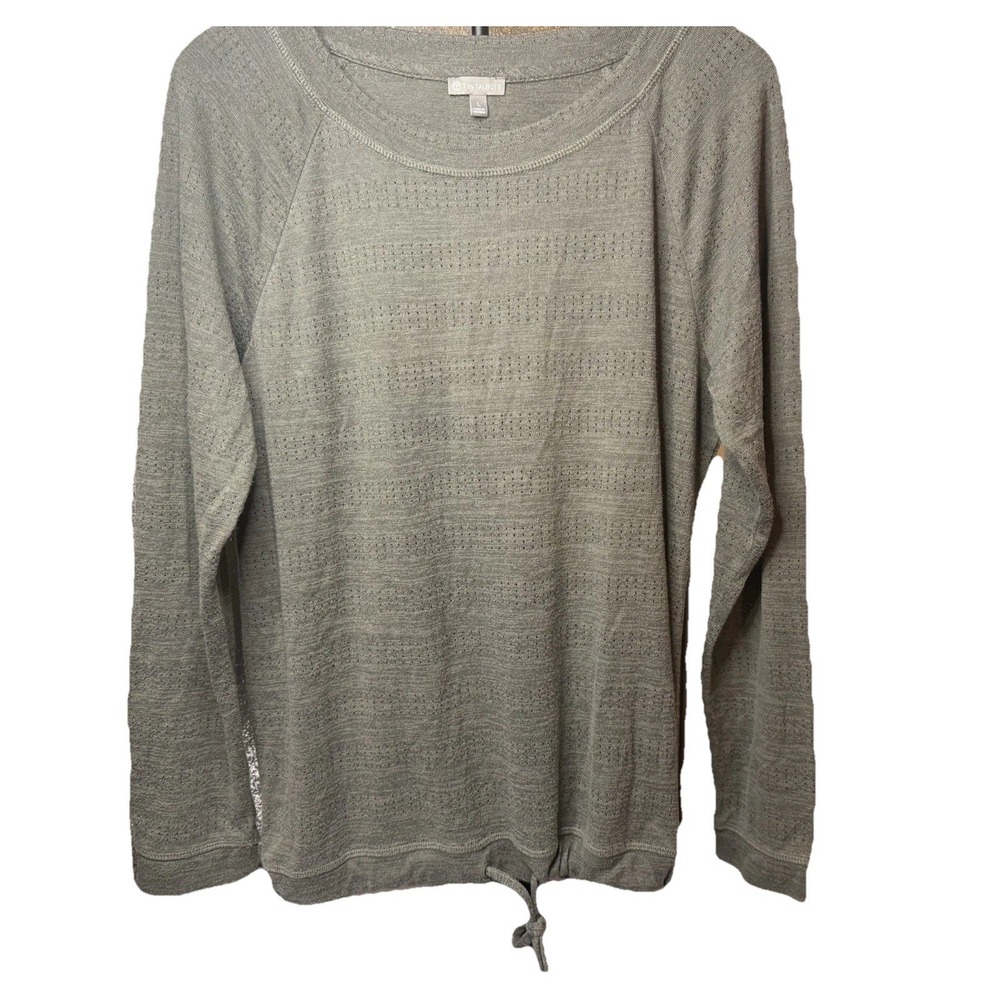 Talbots Top Women's Size Medium Pointelle Gray Raglan Pullover Drawstring L